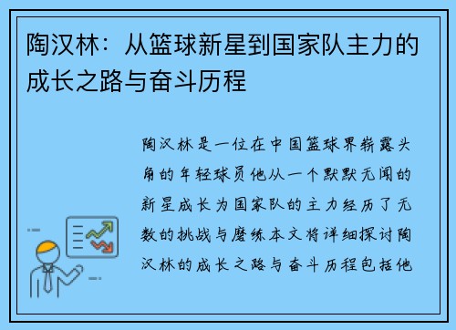 陶汉林：从篮球新星到国家队主力的成长之路与奋斗历程